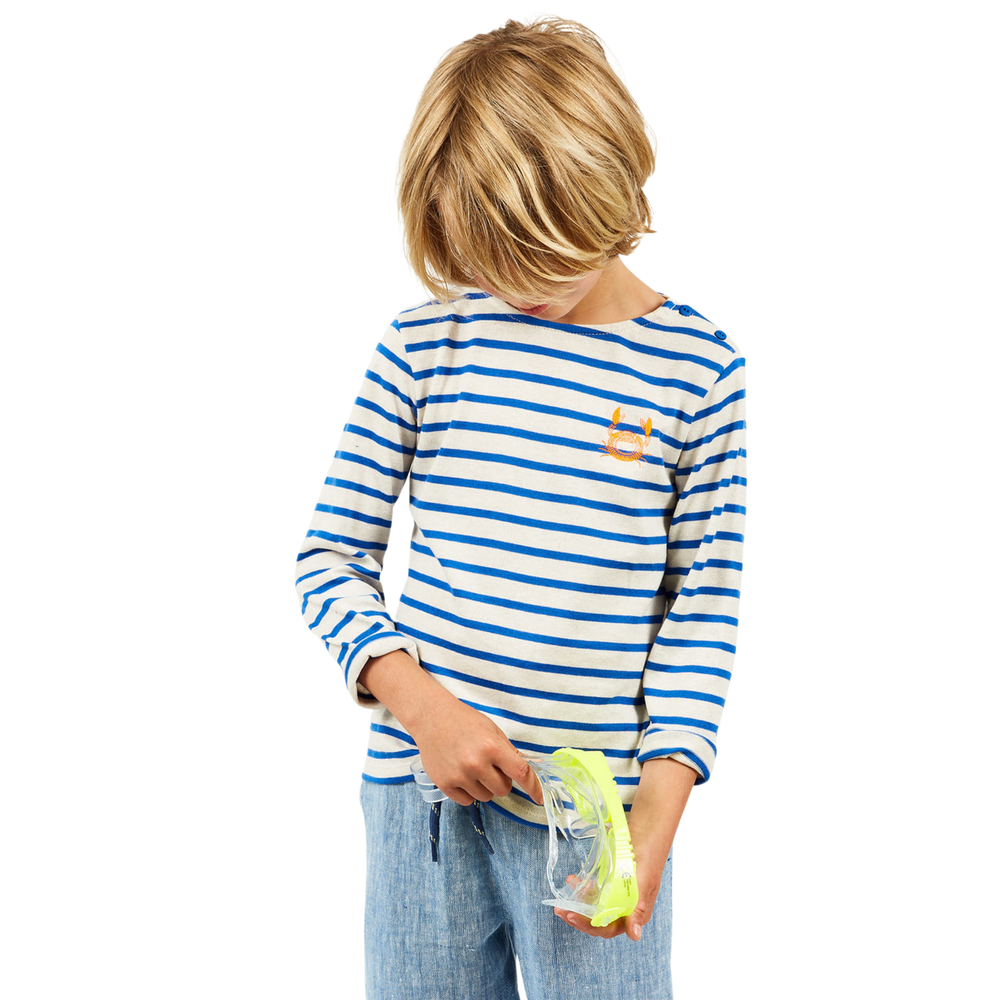 a boy wearing Sailor Shirt in Electric Blue