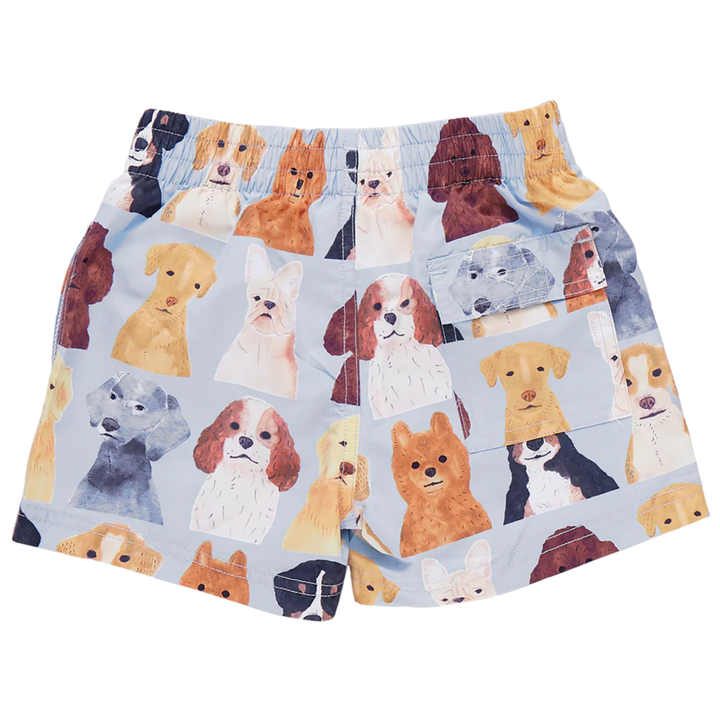 Swim Trunk - Light Blue Watercolor Dogs back