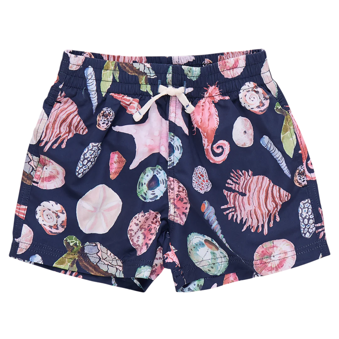 Swim Trunk - Navy Watercolor Shells front