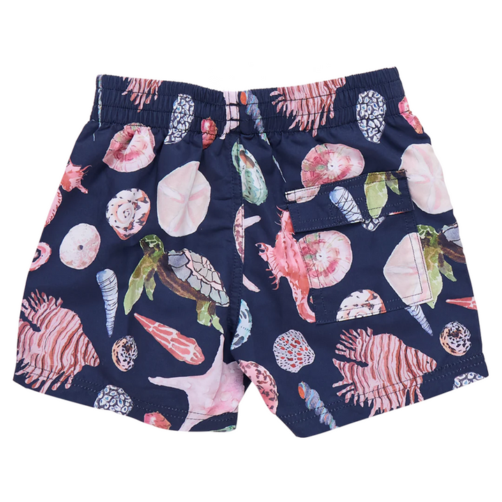 Swim Trunk - Navy Watercolor Shells back