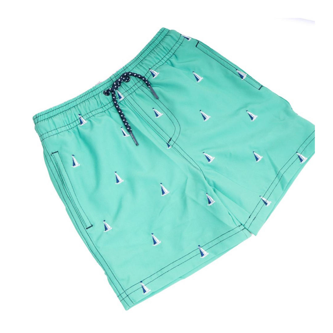 Embroidered Trunks in Green Sails details