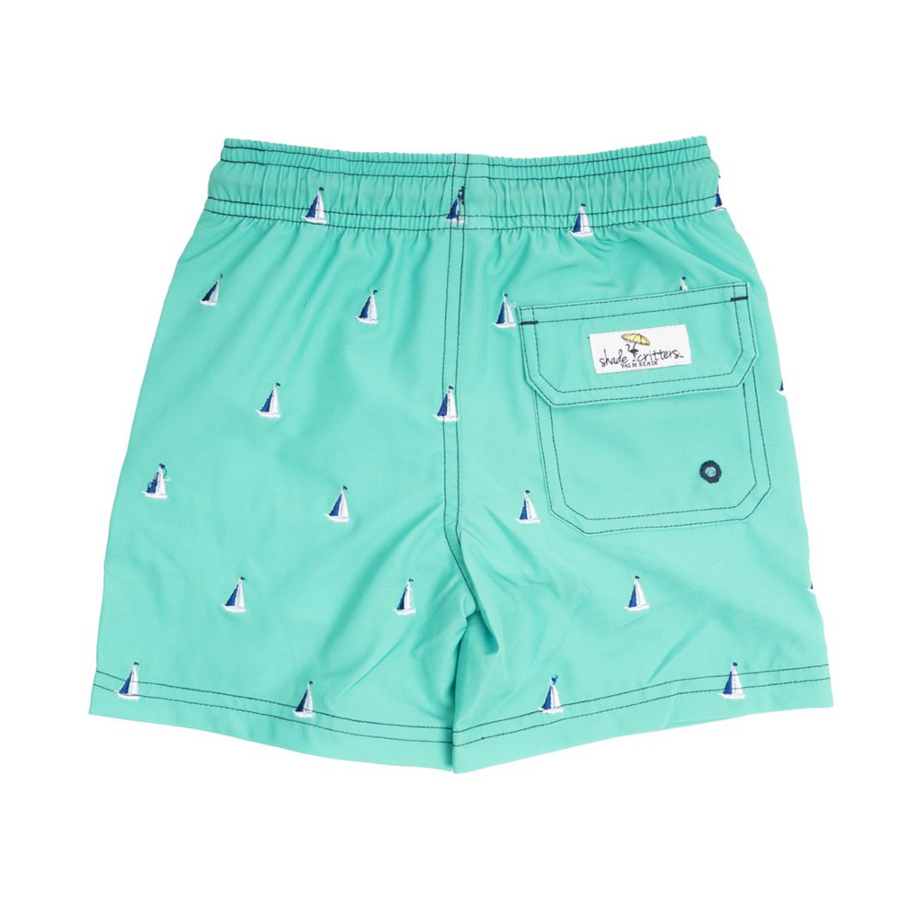 Embroidered Trunks in Green Sails back