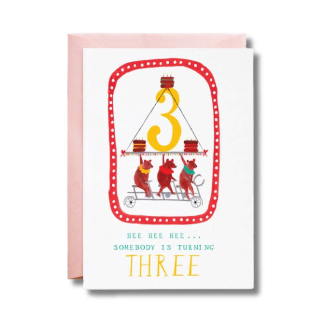 Three Cycling Bears Birthday Card front