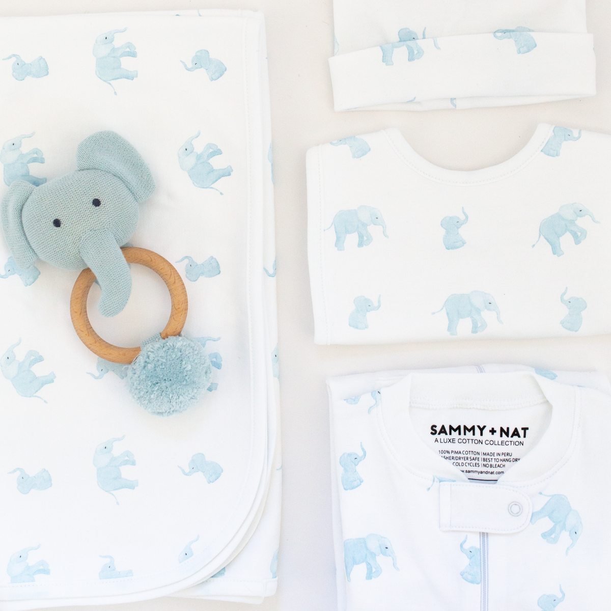 Tiny Elephant Bib in Blue - Sammy + Nat Pima Collection - Sammy+Nat store