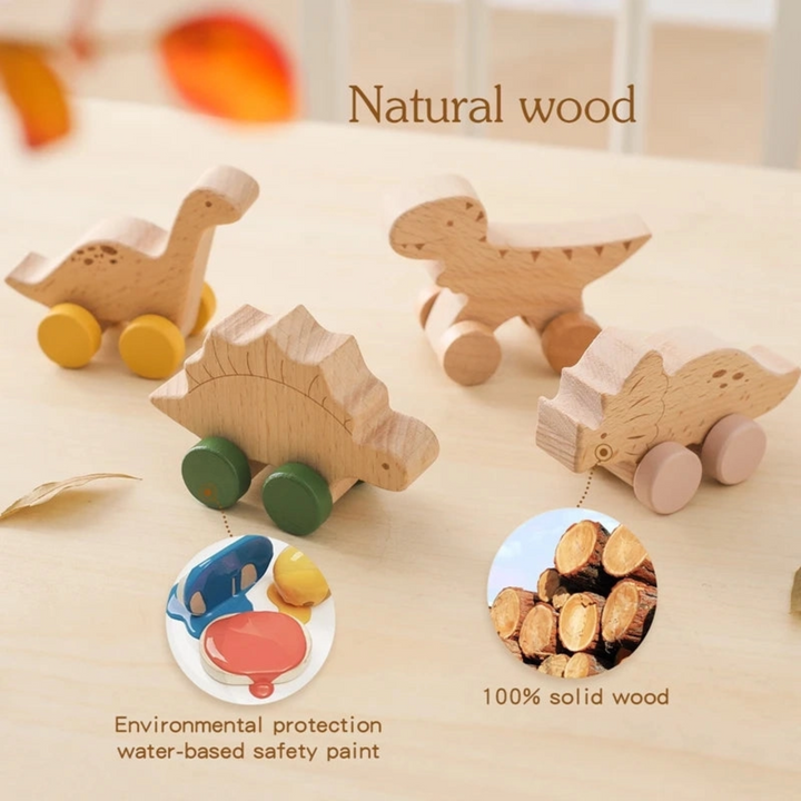 Tyrannosaurus Toy with Wood Wheels features