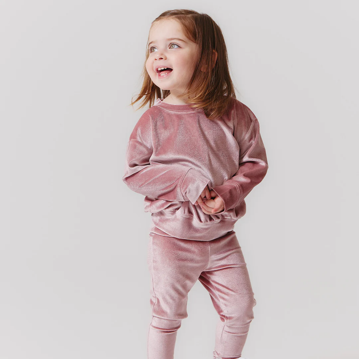 a baby girl wearing Velour Legging - Mauve