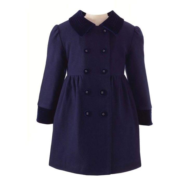 Velvet Trim Dress Coat in Navy front