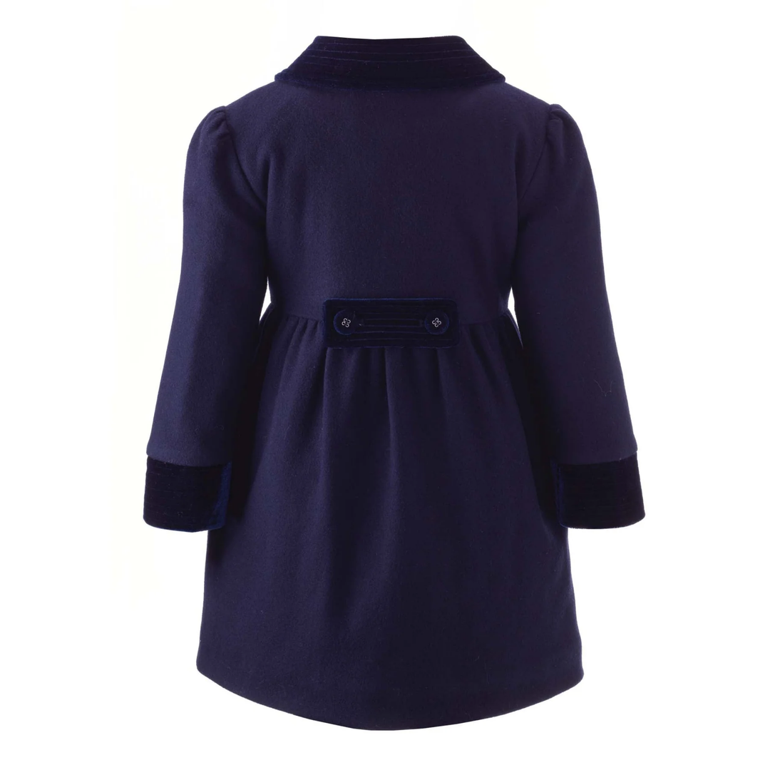 Velvet Trim Dress Coat in Navy back