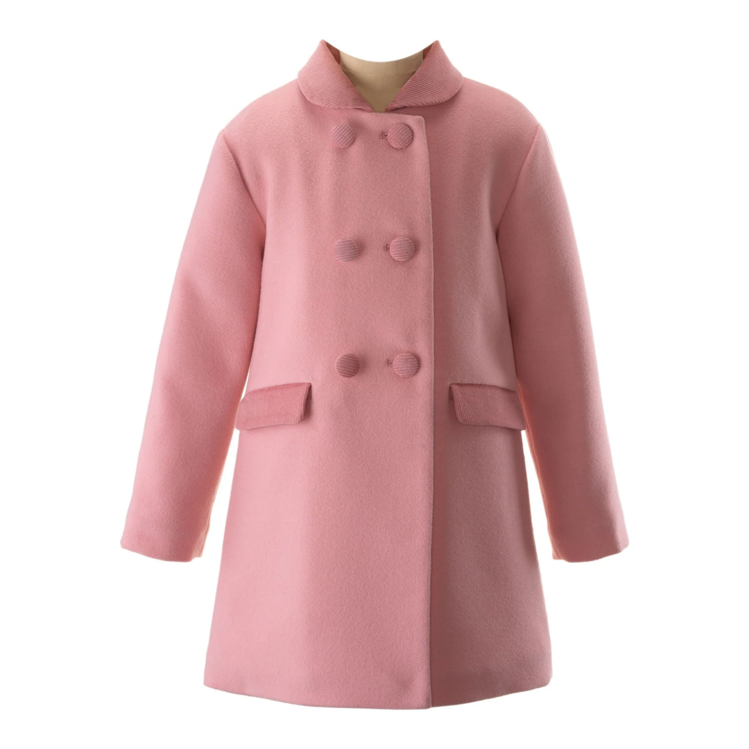 Velvet Trim Dress Coat in Pink front