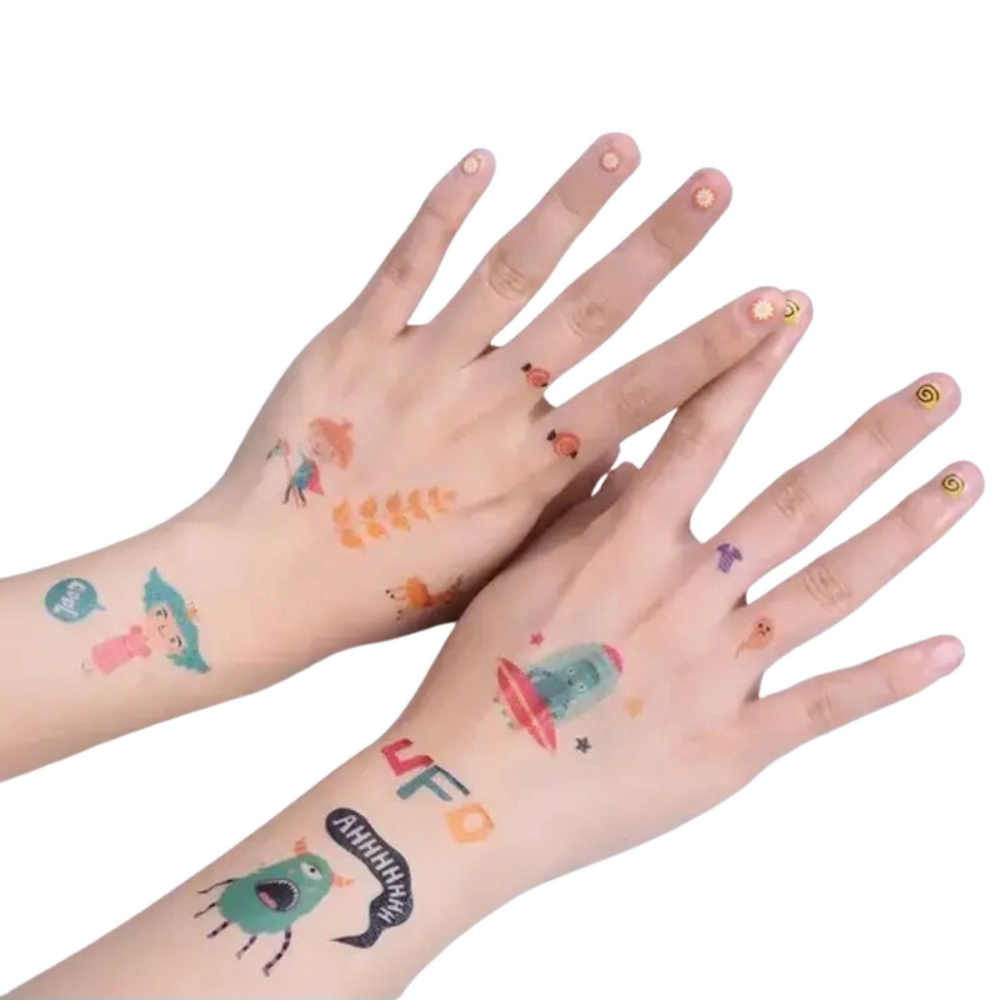 a hand with Washable Tattoos and Nail Stickers