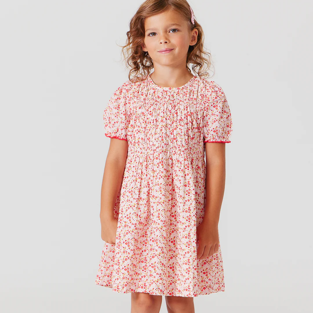 a girl wearing Waverly Dress - Pink Mini Ditsy