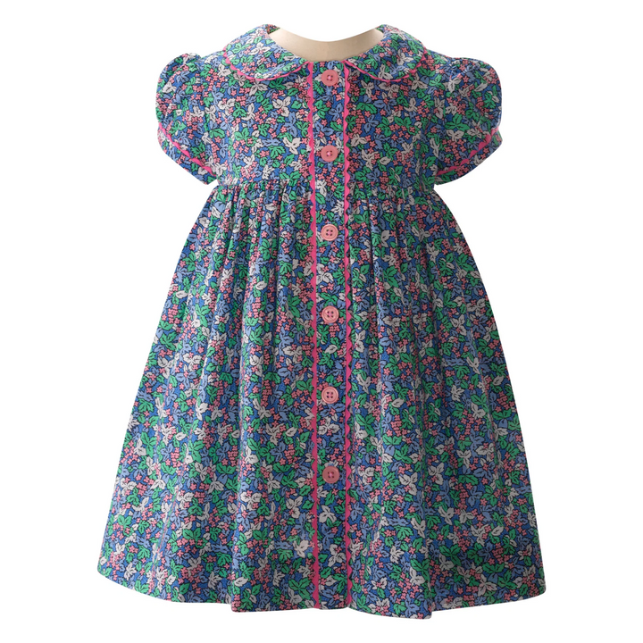 Winter Blossom Button-Front Dress & Bloomers in Navy front