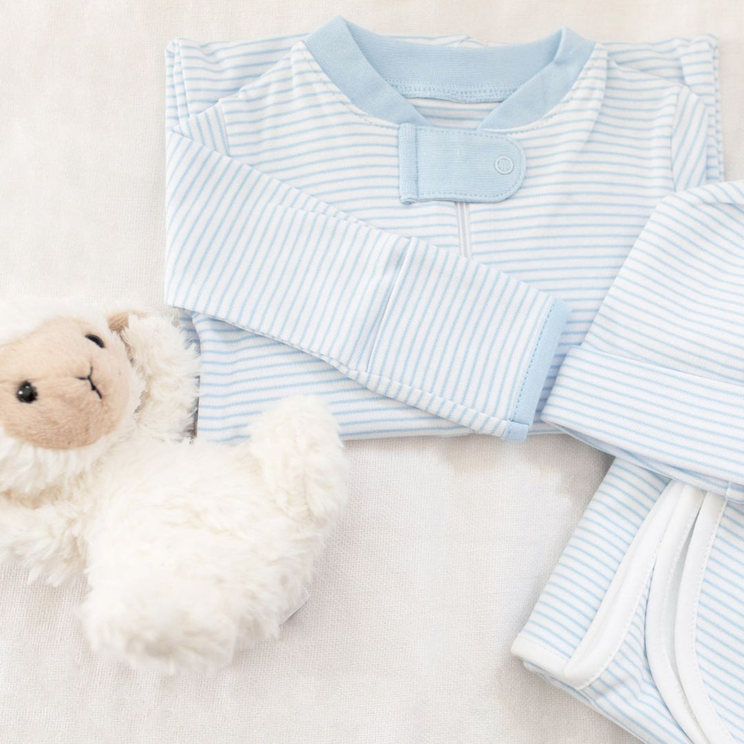 Light Blue stripe layette set