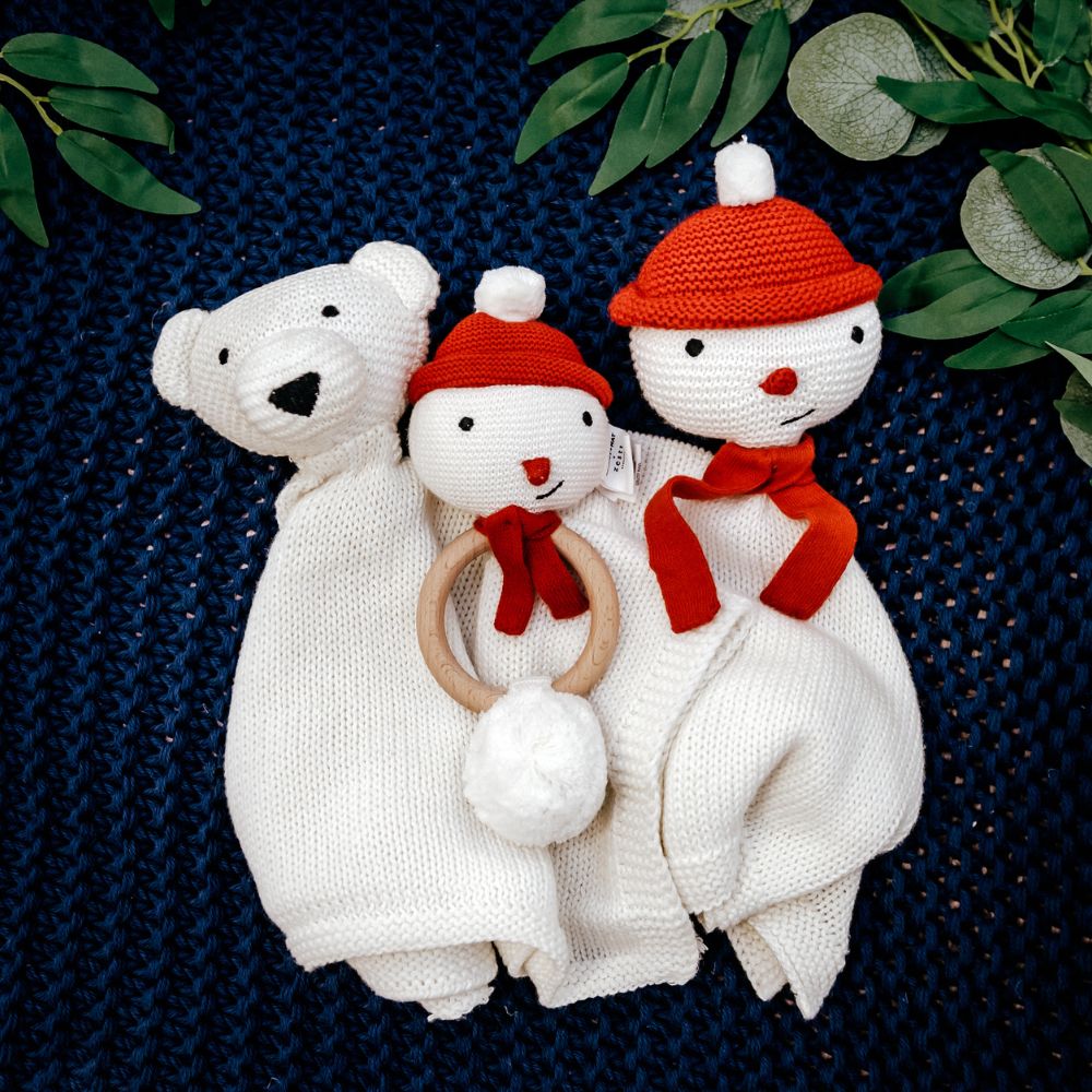 snoman polar bear lovey and snowman rattle