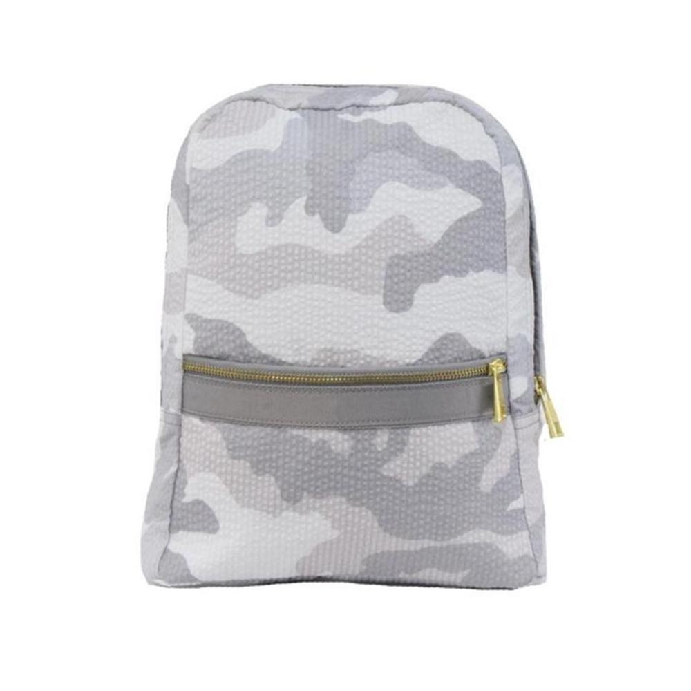 grey seersucker backpack