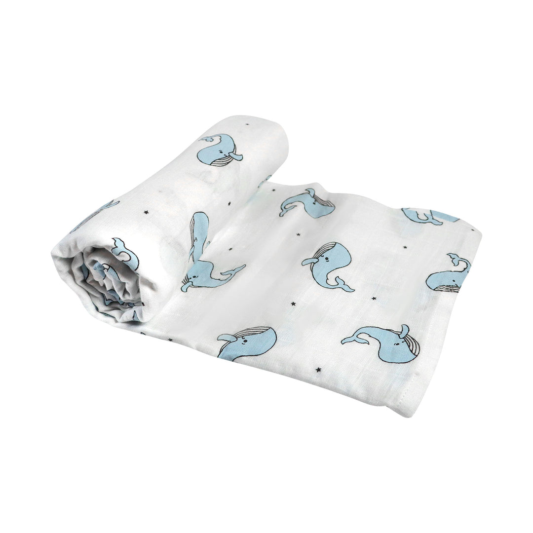 Organic Whale Muslin Swaddle in Blue