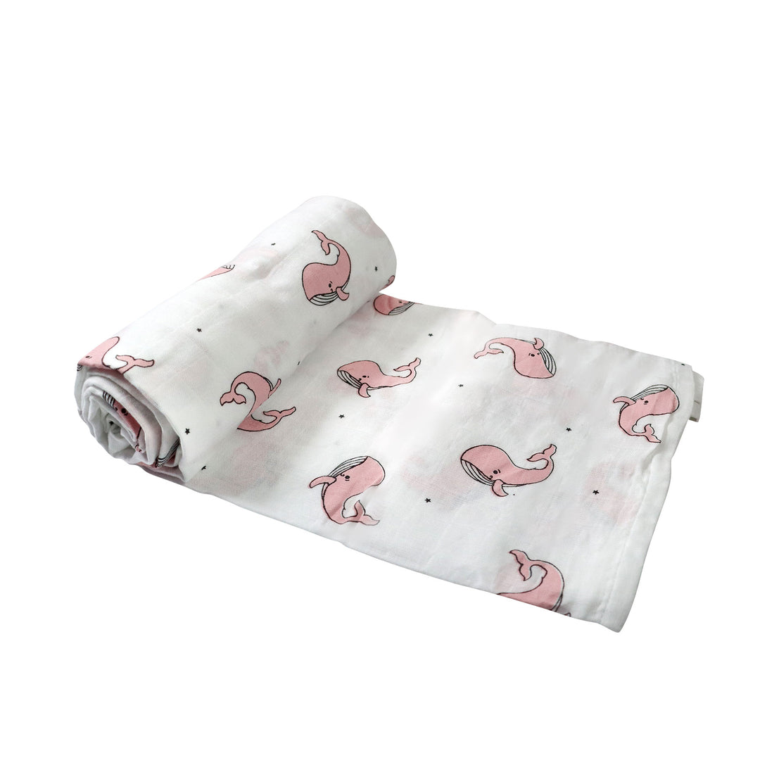 Organic Whale Muslin Swaddle in Pink