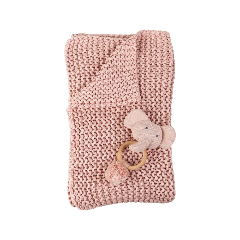 Chunky Knit Blanket + Rattle Set in Pink Pearl