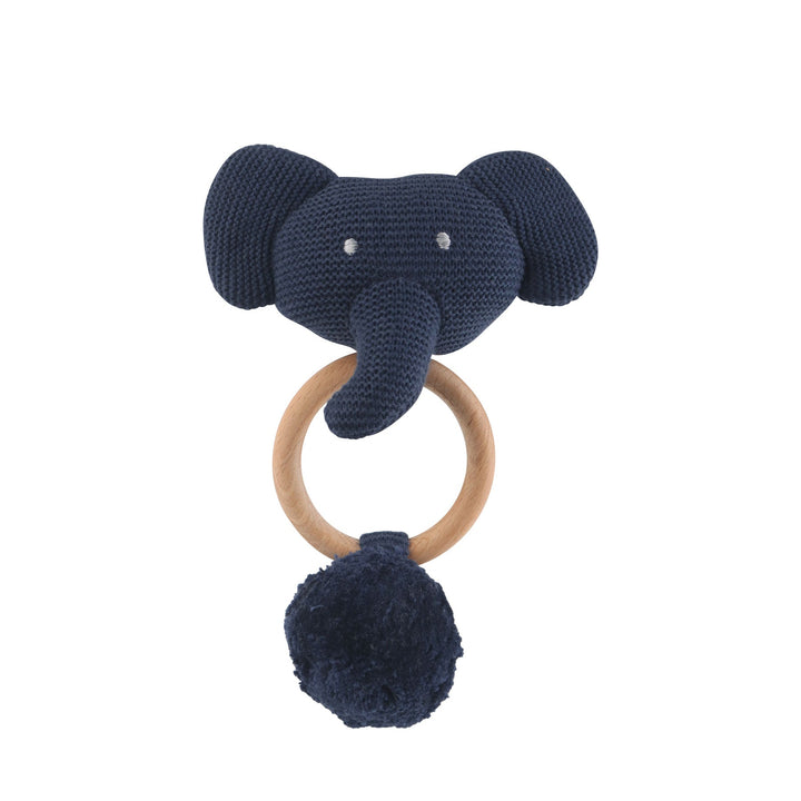 Organic Elephant Rattle in Cambridge Blue