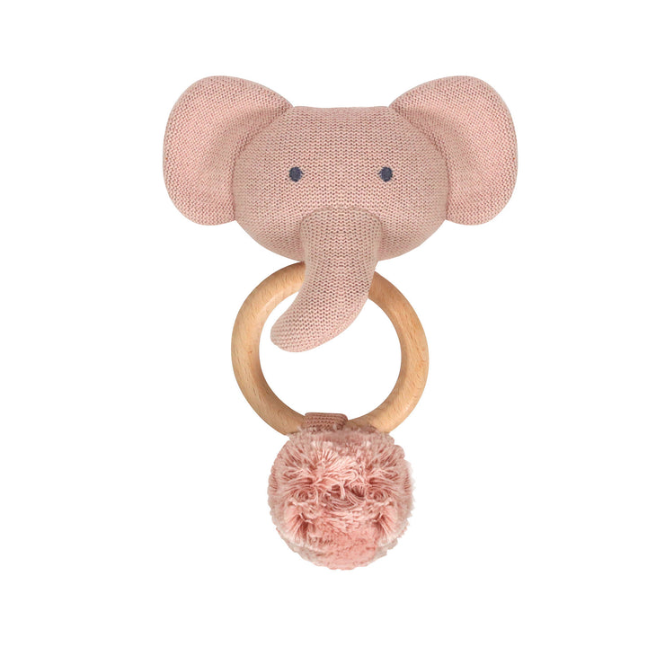 Organic Knit Elephant Rattle in Pink