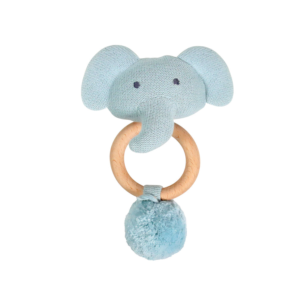 Organic Knit Elephant Rattle in Blue