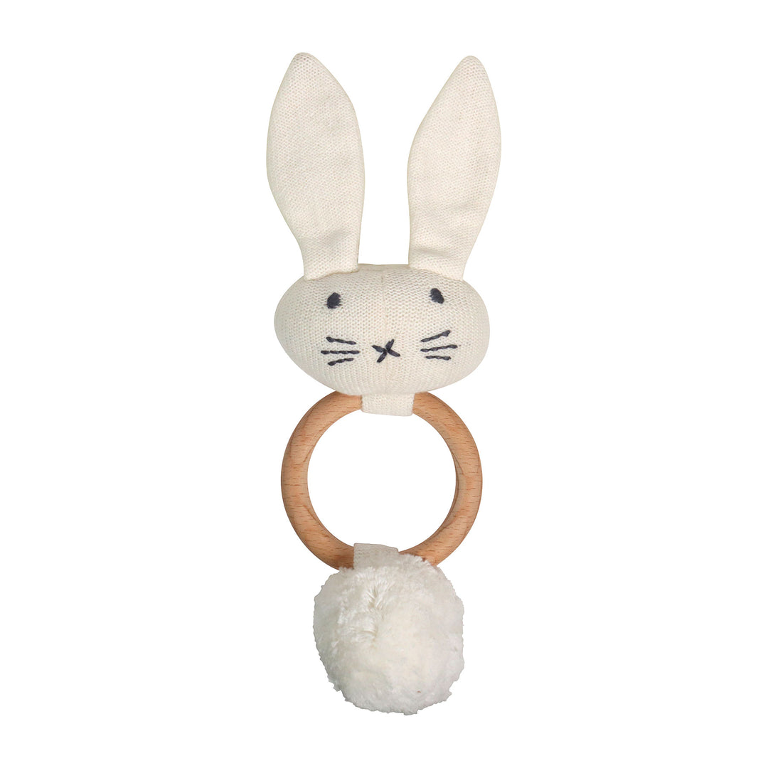 Organic Knit Bunny Rattle in White