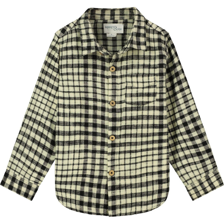 Classic Collared Shirt in Oatmeal/Black Plaid