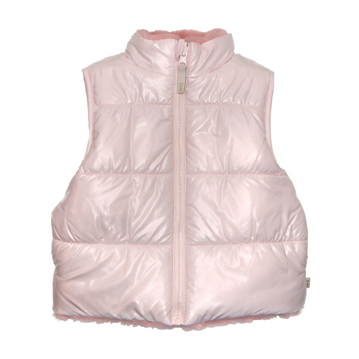 REVERSED Rosie Reversible Faux Fur Vest in Pearlized Pink