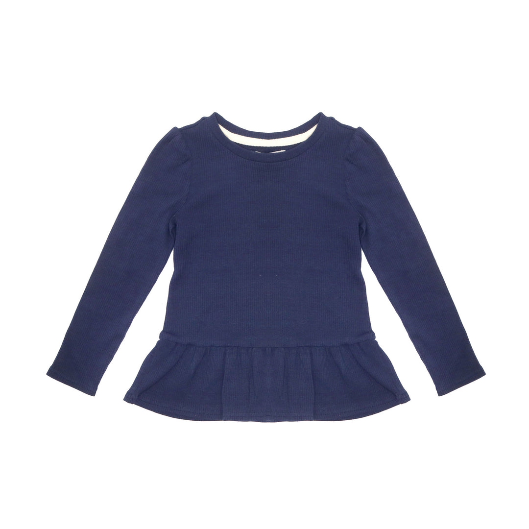 navy top with peplum hem