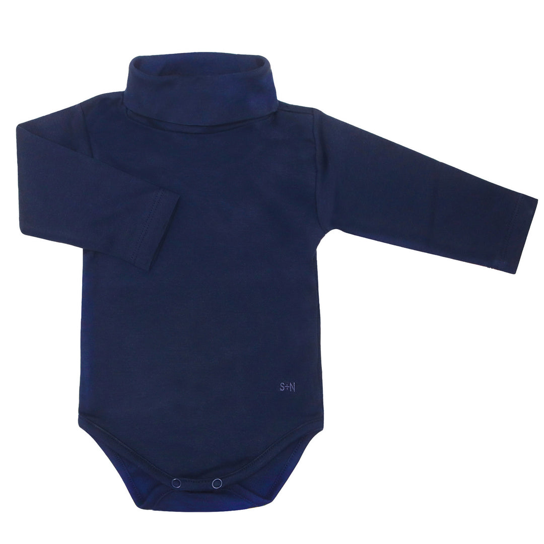 Long Sleeve Turtleneck Onesie in Navy