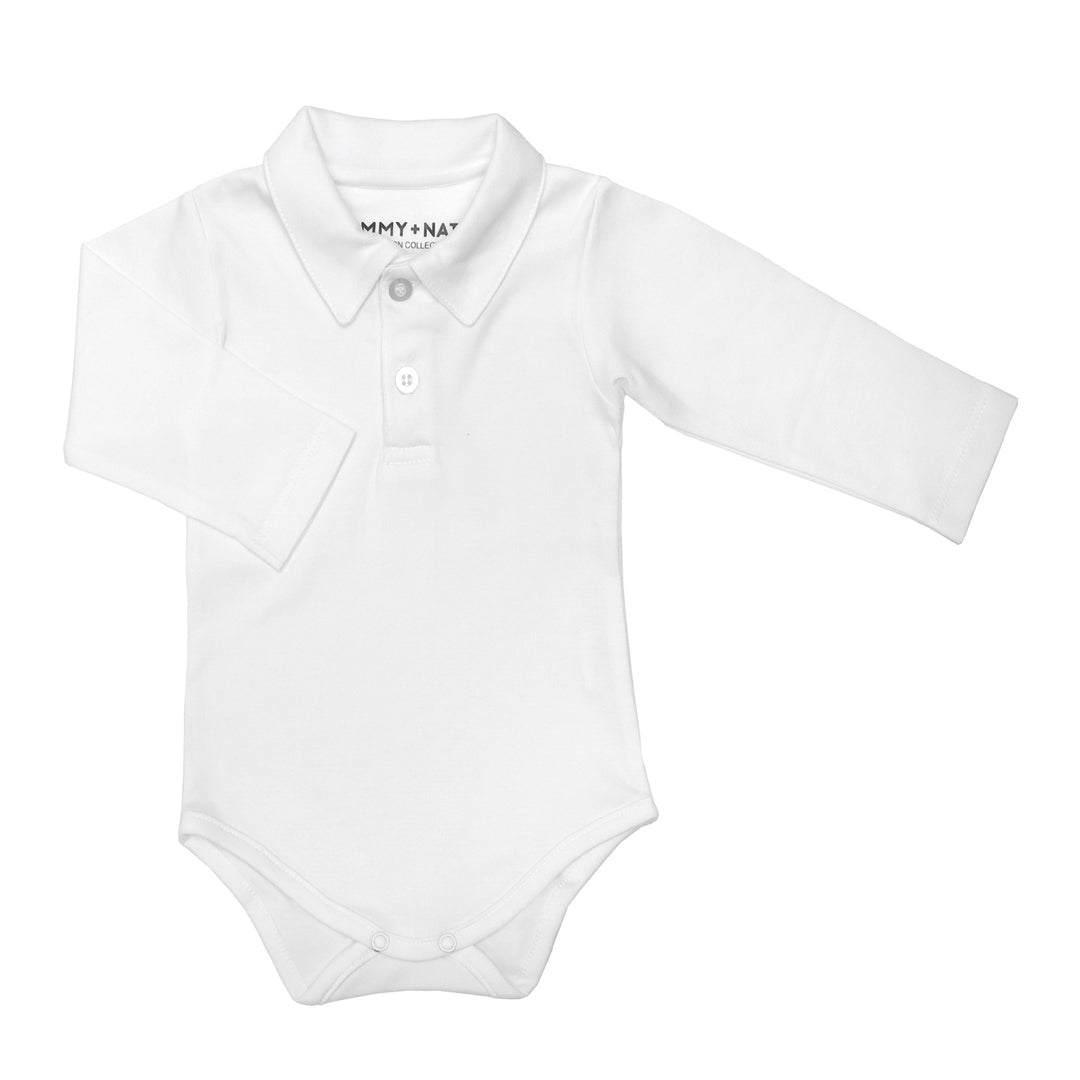 Long Sleeve Polo Onesie in White