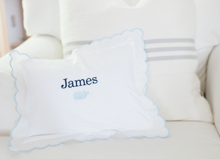 Classic Scalloped Baby Pillow in Blue