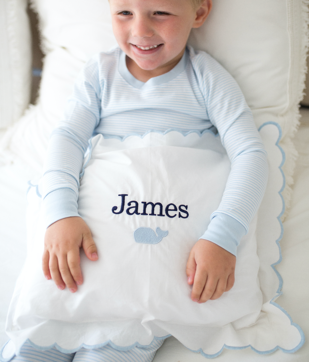 Classic Scalloped Baby Pillow in Blue