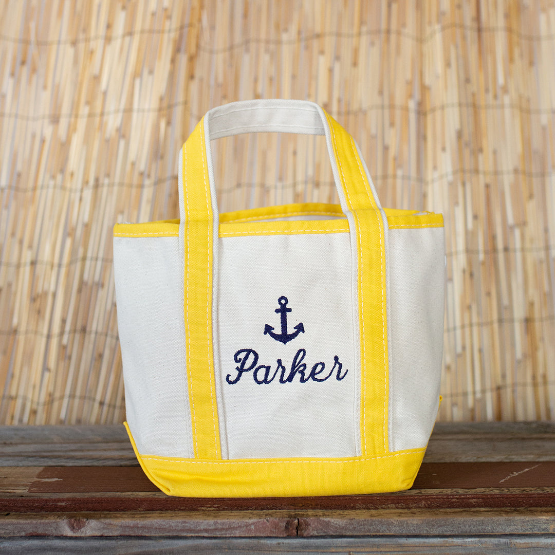 yellow tote with parker monogram