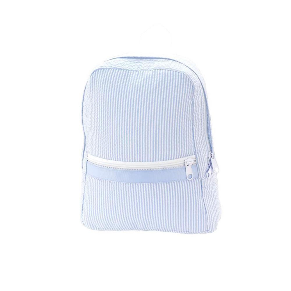 baby blue seersucker backpack