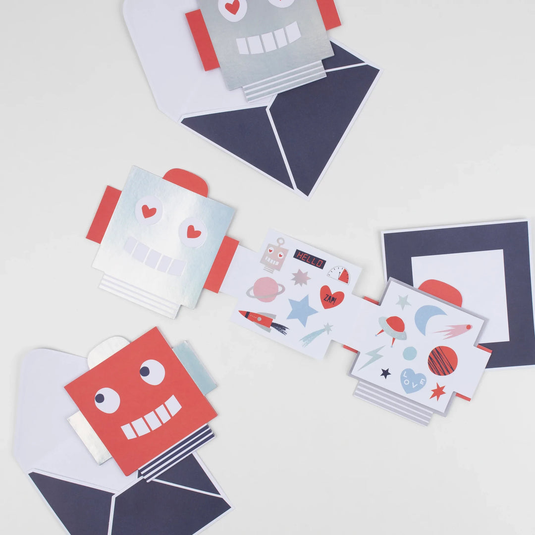 Robot Concertina Valentine Cards & Stickers