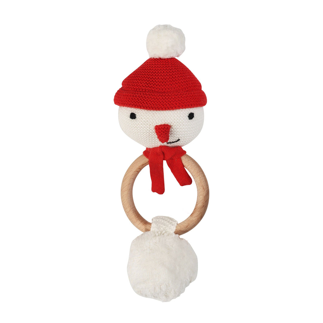 Organic Snowman Rattle in White