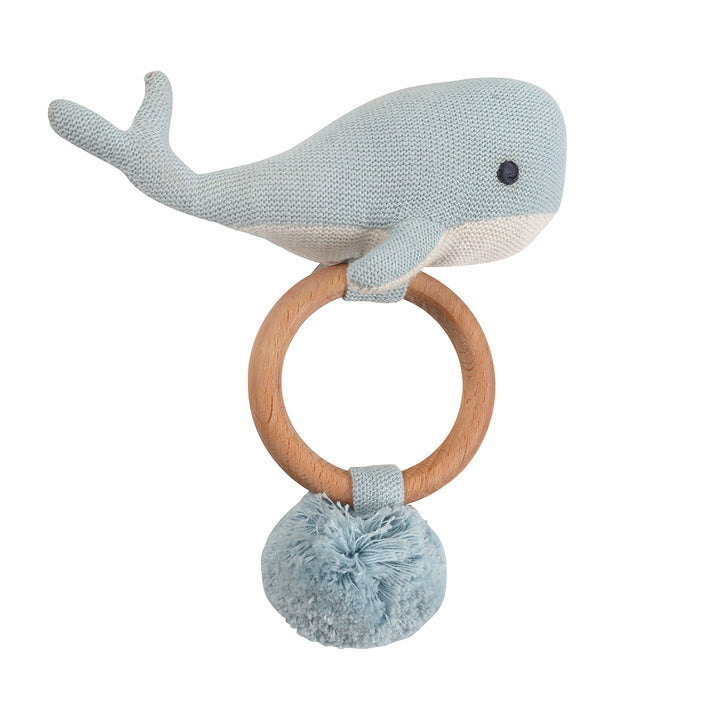 Organic Knit Whale Rattle in Blue