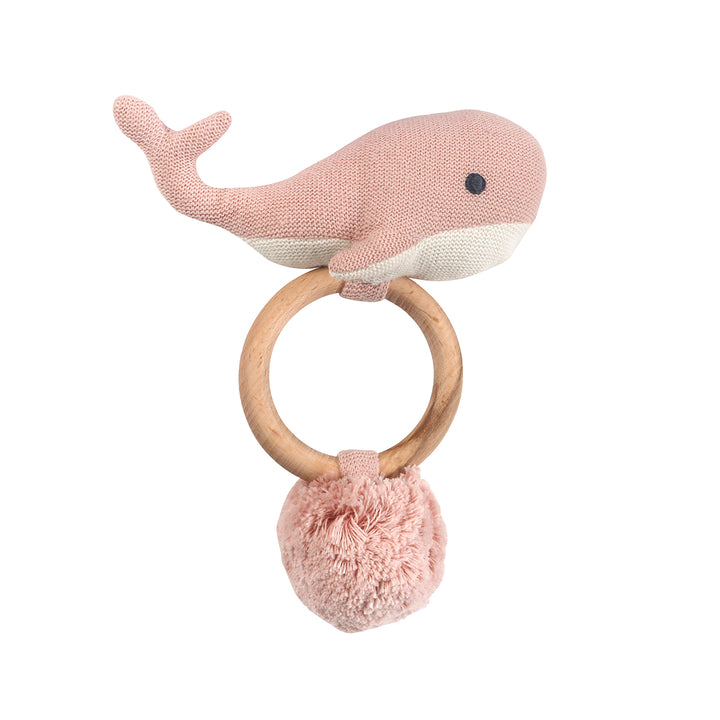 Organic Knit Whale Rattle in Pink