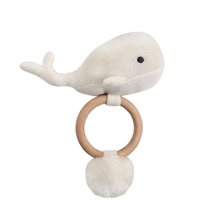 Organic Knit Whale Rattle in White